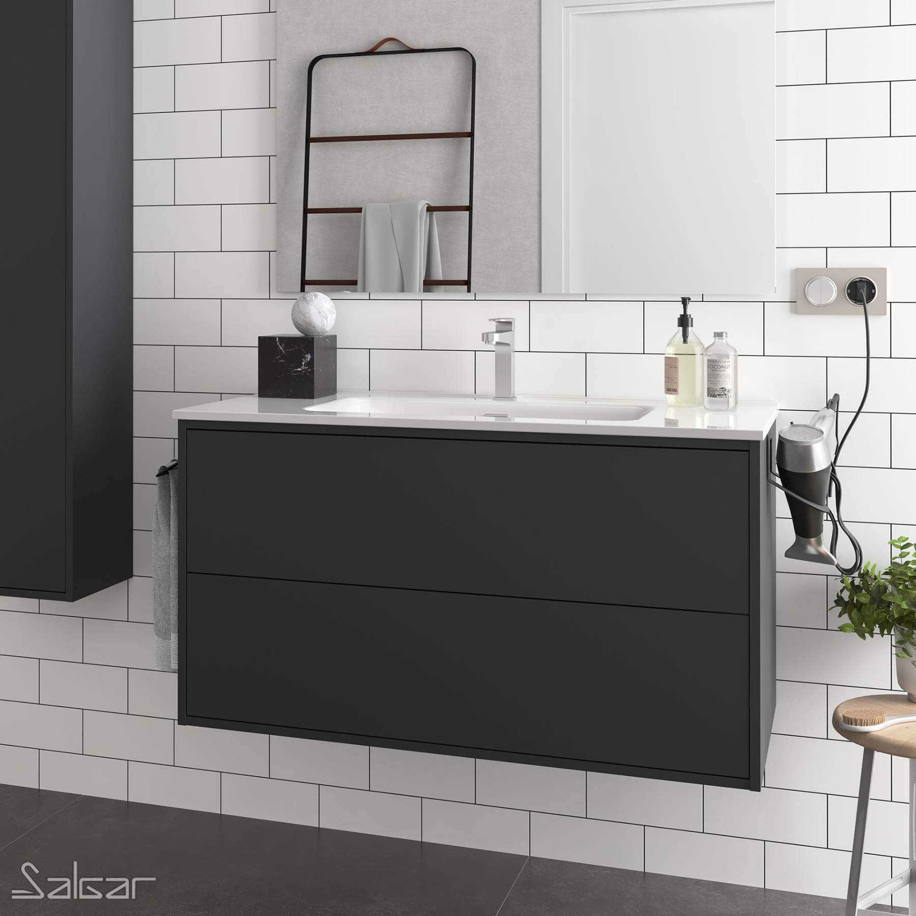 Meuble Salle de bain OPTIMUS 1000 NOIR MAT + Lavabo