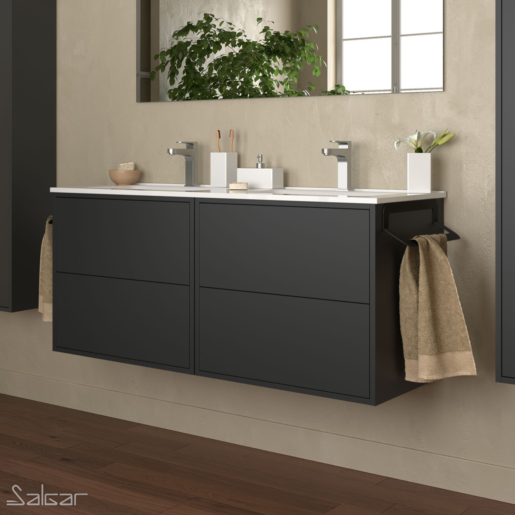 Meuble OPTIMUS 1200 NOIR MAT + Lavabo